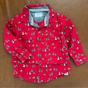Reindeer & Snowman Red Holiday Button-Down Shirt, 3T